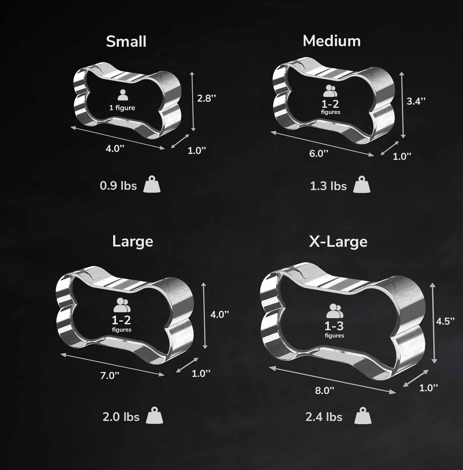 A size guide of the various available 3D photo crystal sizes