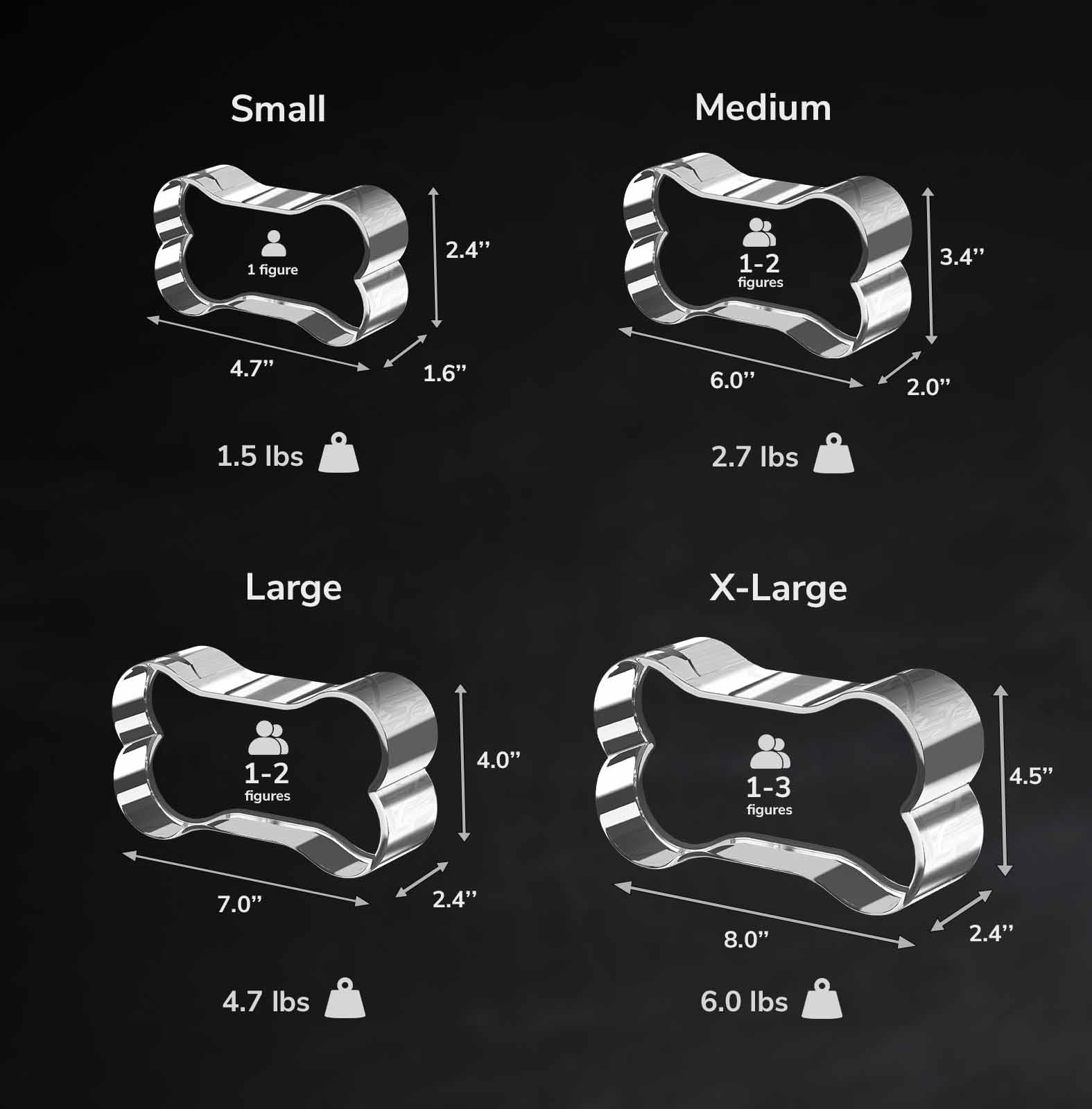 A size guide of the various available 3D photo crystal sizes